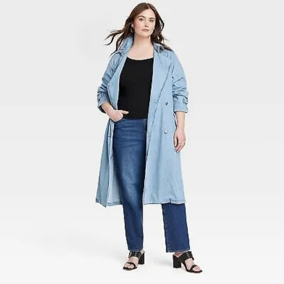 Women's Denim Trench Coat - Universal Thread Light Wash 1X - Picture 2 of 6